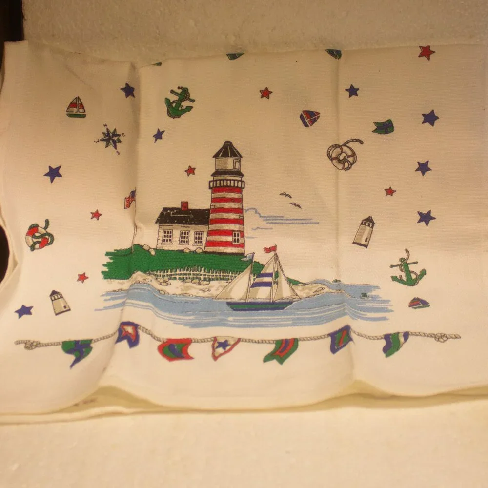Two Nautical Themed Kitchen Towels Featuring Lighthouses